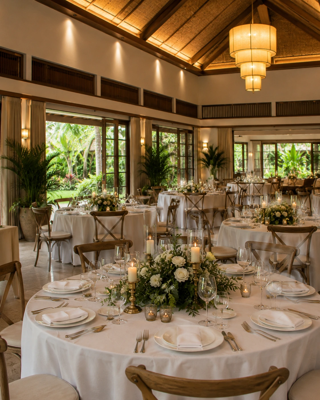 The grand banquet hall at Villa Crystals