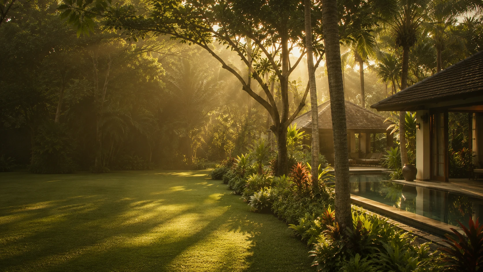 Light filtering through the garden at Villa Crystals